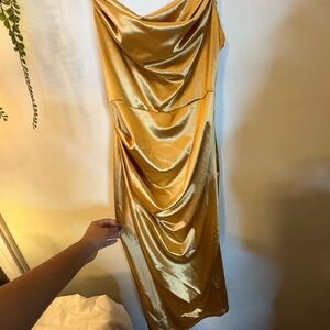 SHEIN Gold Strapless Satin Dress
